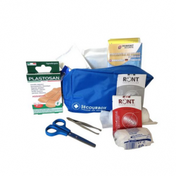 Trousse de 1er secours souple et bleue pour SST avec le détail