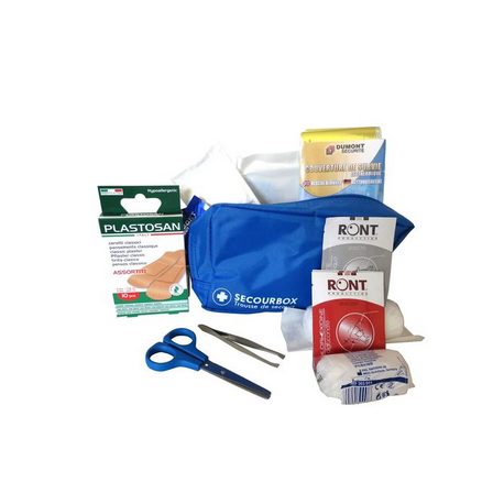 Trousse de 1er secours souple et bleue pour SST avec le détail
